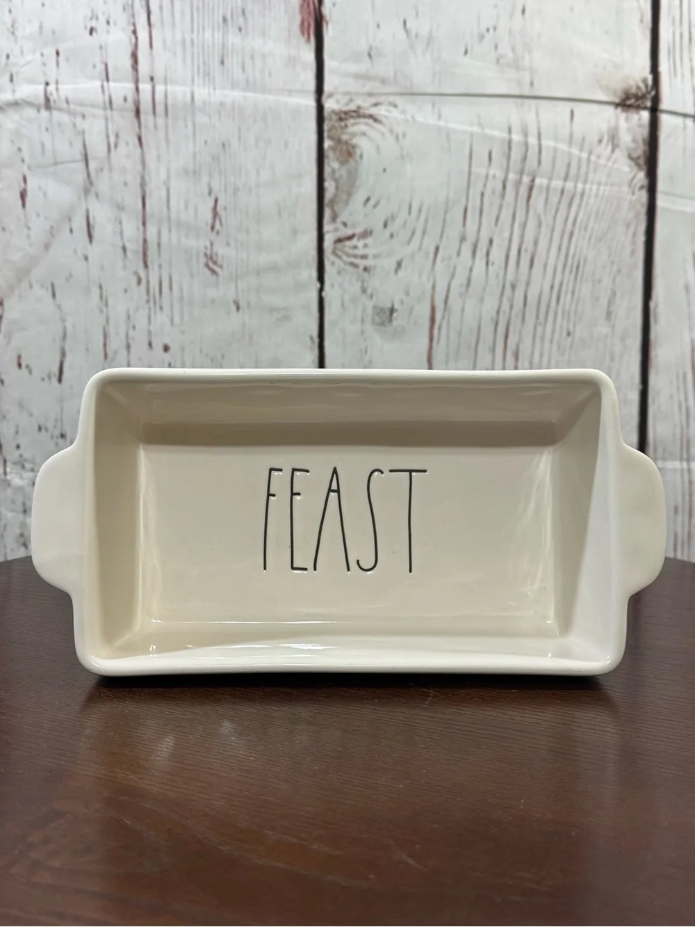 Rae Dunn Collectible Cream Ceramics Loaf Meat Ball Tray Serving Dish “Feast”